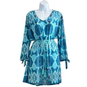 NWT ASPANA Boho Summer lightweight Tunic In Color Turquoise Long Sleeve Size S